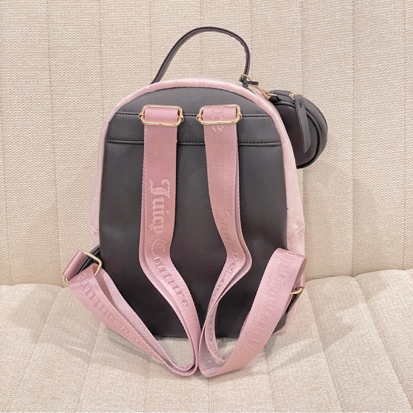 NEW Juicy Couture Dusty Blush Pink and Chocolate Brown Velour Backpack - Picture 6 of 9
